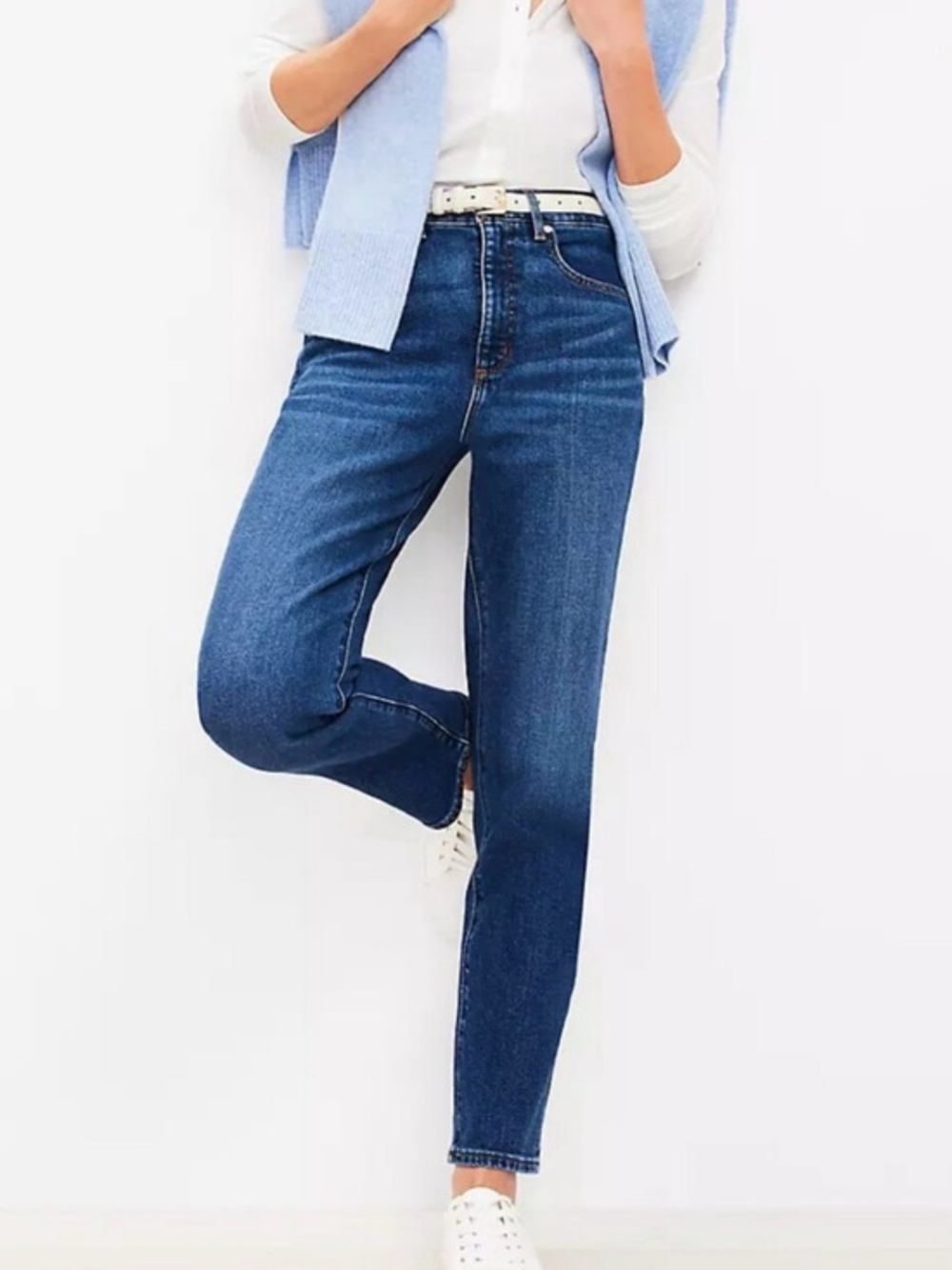 LOFT the slim high rise jean - Classic High Rise Straight Jeans in Dark Blue